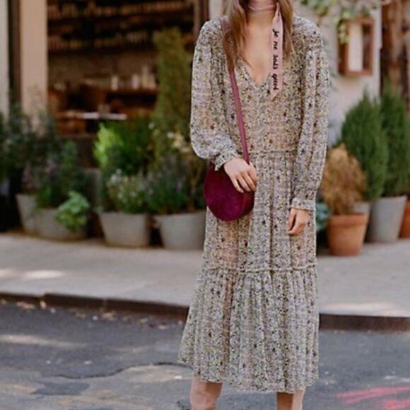 Free People Smocked Shoulder Midi Dress - Picture 4 of 4